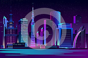 Night city futuristic landscape vector background