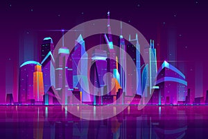 Night city futuristic landscape vector background