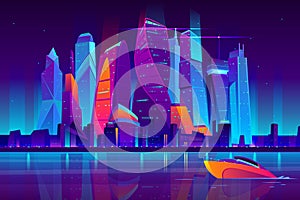 Night city futuristic landscape vector background