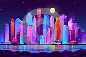 Night city futuristic landscape vector background