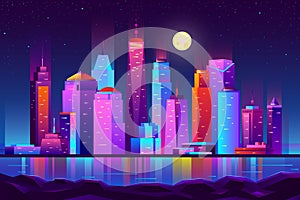 Night city futuristic landscape vector background