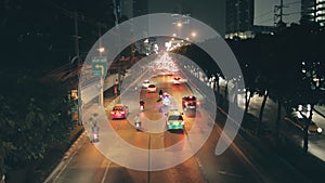 Night city highway traffic cars flow headlights