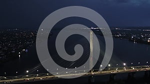 Night city Kiev. Ukraine. Bridge over the Dnieper river.