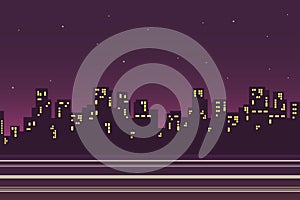 Night city landscape background in flat style