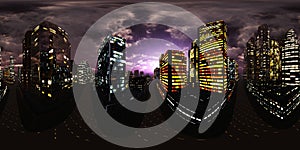 Night city,night skyscrapers, HDRI, environment map photo