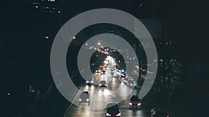 Night city motorway traffic flow illumination