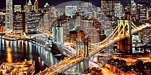 night city New York y panoramic , blurred neon light reflection,sea water , starry sky and moon