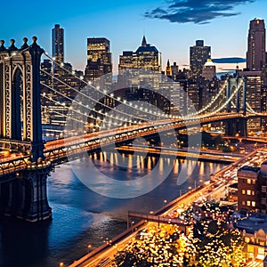 night city New York y panoramic , blurred neon light reflection,sea water , starry sky and moon