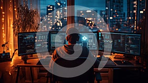 Night City Programmer Working at Home Office