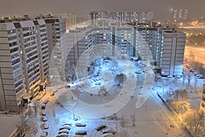 Night city after snowfall in Moscow, Russia