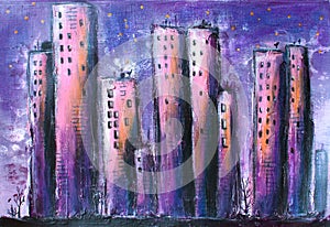 Night City/Town Acrylic Painting photo