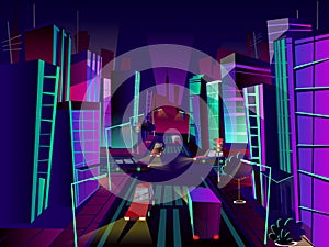 Night city vector cartoon illustration