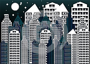 Night city vector illustration. abstract background. Modern night city landscape.