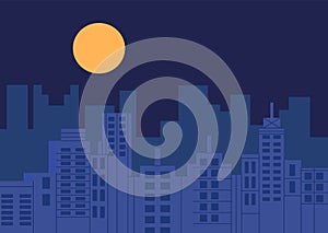 Night city vector illustration. Dark urban scape. Night cityscape in flat style, abstract background
