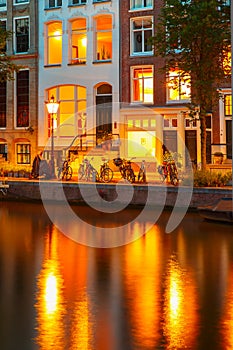 Night city view of Amsterdam canal