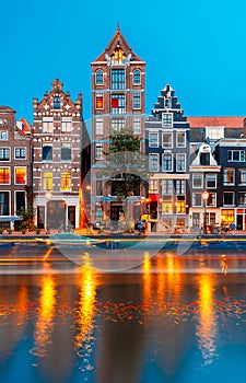 Night city view of Amsterdam canal Herengracht