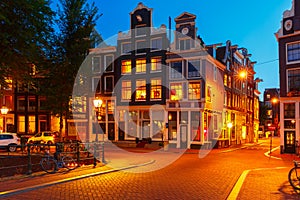 Night city view of Amsterdam houses