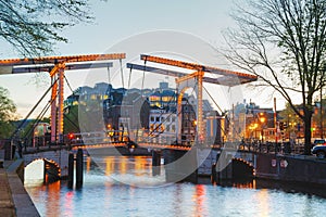 Night city view of Amsterdam, the Netherlands