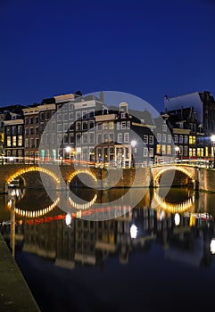 Night city view of Amsterdam, the Netherlands