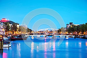 Night city view of Amsterdam, the Netherlands