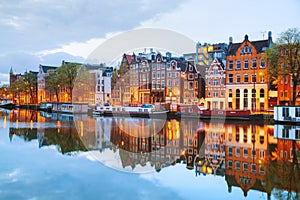 Night city view of Amsterdam, the Netherlands