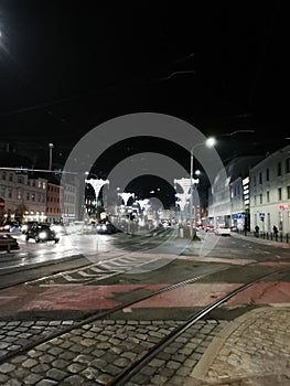 Night city of Wroclaw.  Tramways.