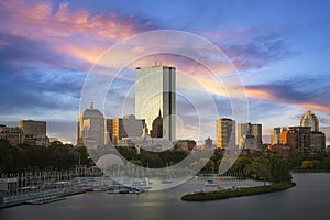 Night cityscape of boston harbor