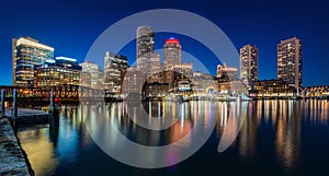 Night cityscape of boston harbor