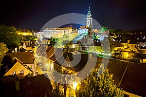 Night cityscape of Cesky Krumlov in Czech Republic