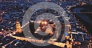 Night cityscape of Cordoba with Mosque-cathedral, Andalusia, Spain