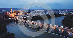 Night cityscape of Cordoba with Mosque-cathedral, Andalusia, Spain