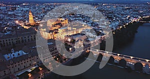 Night cityscape of Cordoba with Mosque-cathedral, Andalusia, Spain