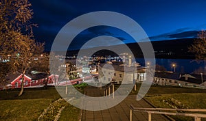 night cityscape of Egilsstadir city,East of Iceland with lensflare photo