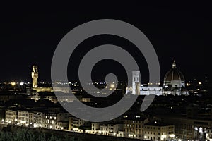 Night cityscape of the Florence at the sunset time from area of Michelangelo. Duomo Santa Maria Del Fiore and tower of Palazzo