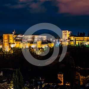 Night cityscape of Granada, Spain