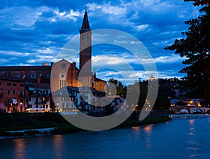 Night cityscape of Italian city Verona