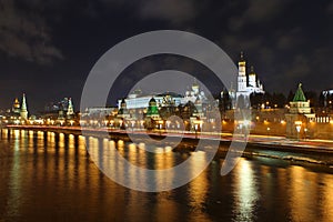 Night cityscape and Kremlin wall