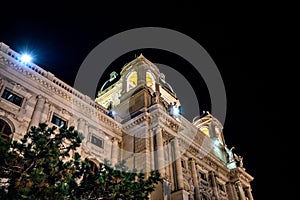 Night cityscape of the Museum of Art History in Vienna, Austria.