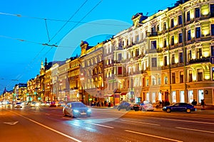 Night cityscape Nevsky, Petersburg, Russia