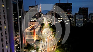 Night Cityscape of Paulista Avenue at downtown Sao Paulo Brazil.