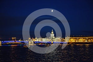 Night cityscape, river and bridge in Saint-Petersburg