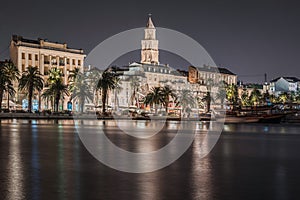 Night Cityscape of Split promenade with famous Diocletian's Palace, Croatia