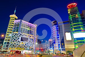 Night cityscape and traffic with skyscraper