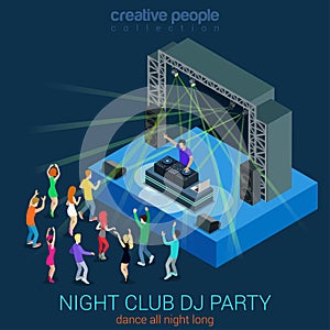 Night club DJ party flat 3d web isometric infographic concept