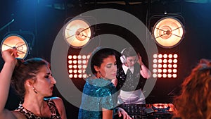 Night club DJ party people enjoy of music dancing sound.