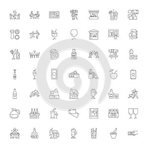 Night club linear icons, signs, symbols vector line illustration set