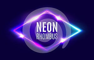 Night Club Neon Rhombus. Retro Light Lozenge Sign.