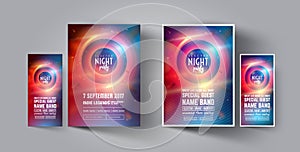 Night Club Party Flyer or Poster Layout Template. Musical electro concert in the style of house,dubstep,techno,minimal. photo
