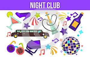 Night club partying elements limo and hookah disco ball