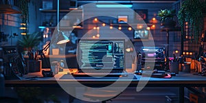 Night Coder Setup Gaming Programming Desk Background Wallpaper